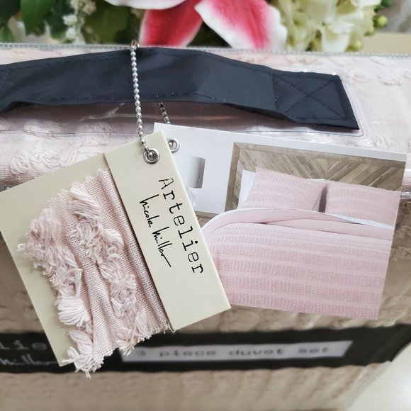 Artelier Nicole Miller Pink Elevated Cotton Texture 3 Piece Full/Queen Duvet Set - Picture 3 of 9